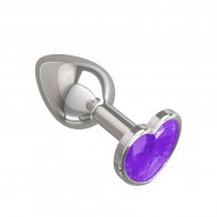 Анальная втулка Silver с фиолетовым кристаллом сердце маленькая - фото - 2