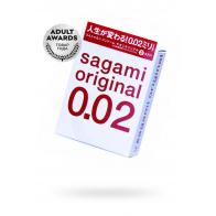 Презервативы Sagami, original 0.02, полиуретан, ультратонкие, гладкие, 19 см, 5,8 см, 3 шт - фото - 1