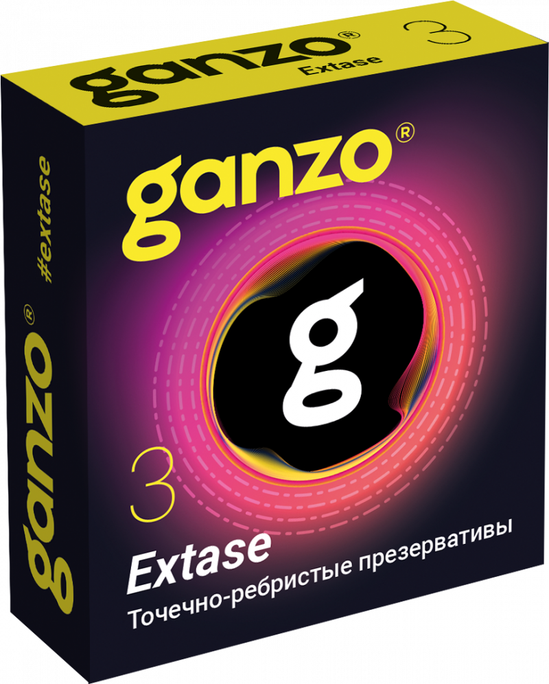 ПРЕЗЕРВАТИВЫ GANZO EXTASE №3 BLACK EDITION (анатомические с точечной и ребристой текстурой) - фото - 1