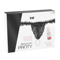 Набор Brazilian Panty: черные трусики со стимулирующими бусинами и массажный гель Sliding Gel Strawberry - фото - 1