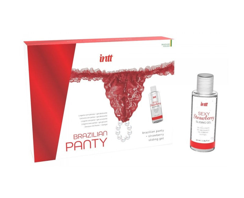 Набор INTT Brazilian Panty + Sliding Gel Strawberry, OS, красные - фото - 1