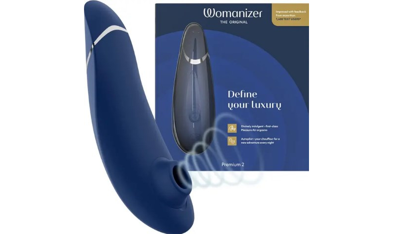 Womanizer Premium 2 синий бесконтактный вакуумно-волновой вибратор для клитора - фото - 1