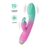 Вибратор для точки G с клиторальной стимуляцией, Flovetta ORCHID, силикон, мятно-розовый, 21 см - фото - 4