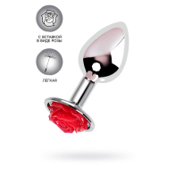 Анальная пробка Metal by TOYFA, металл, с красной розочкой, 8 см, Ø 2.7 см - фото - 1