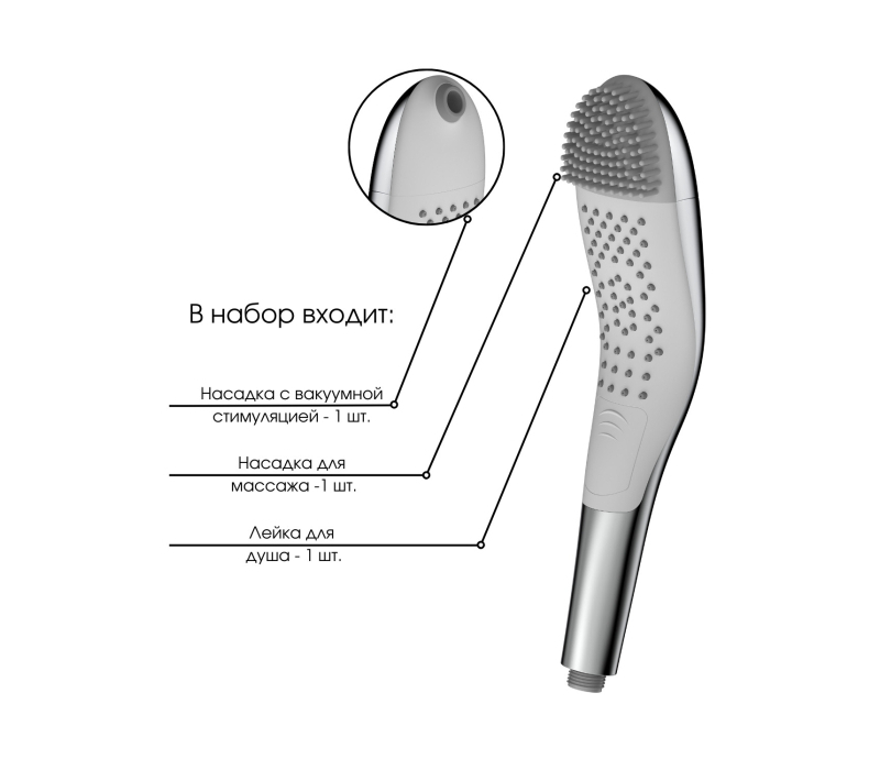 Лейка для душа AISNN Massage Hand Shower с набором насадок: вакуумная стимуляция и вибрация - фото - 2
