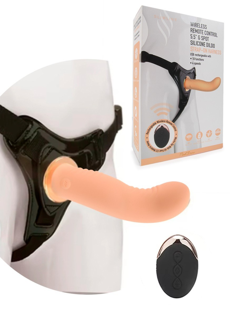 Страпон с вибрацией и пультом управления 14 см, Ø 4 см - фото - 1