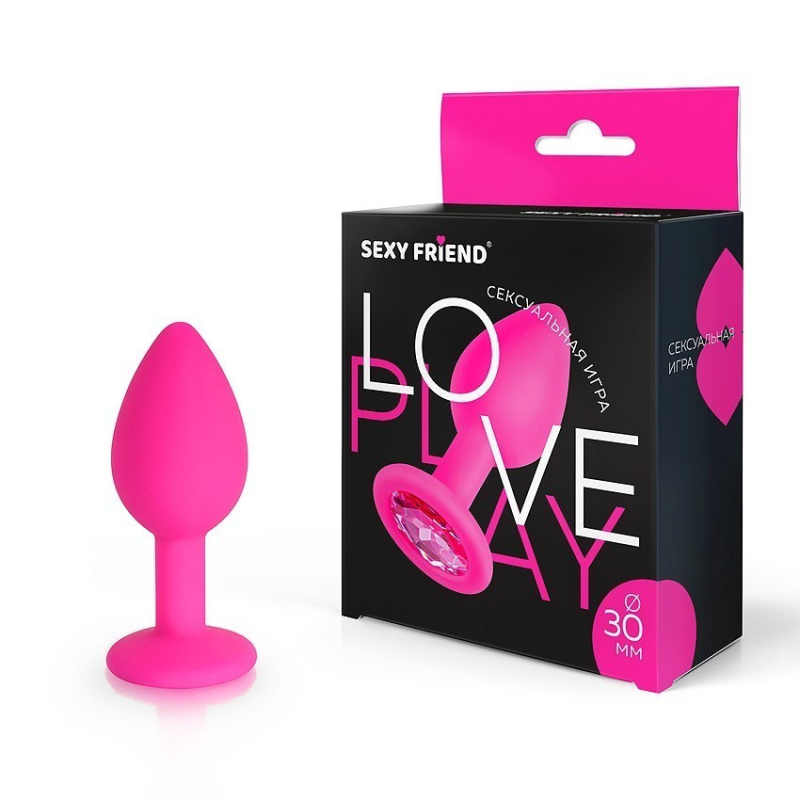 Силиконовая анальная пробка с розовым кристаллом 8 см, Ø 3 см - фото - 2