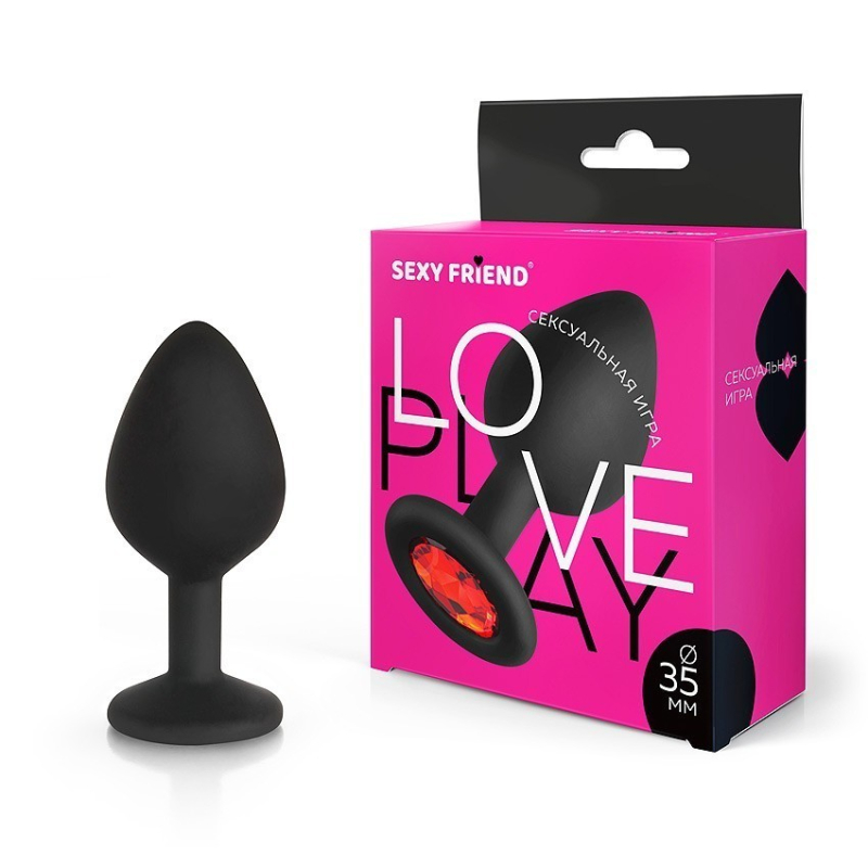 Силиконовая анальная пробка с красным кристаллом 8 см, Ø 3.5 см - фото - 2