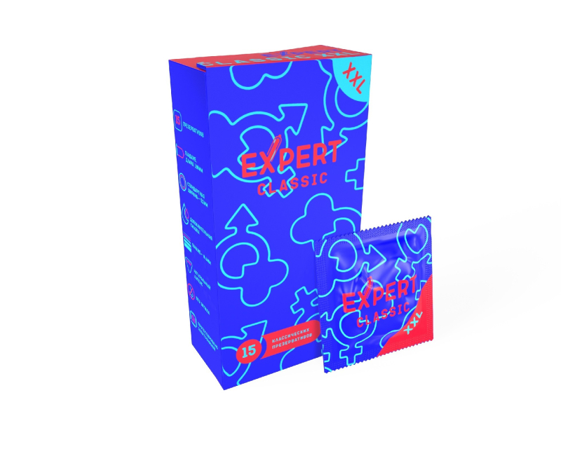 ПРЕЗЕРВАТИВЫ EXPERT CLASSIC XXL № 15 (КЛАССИЧЕСКИЕ УВЕЛИЧЕННОГО РАЗМЕРА) NEW, 15 штук - фото - 1