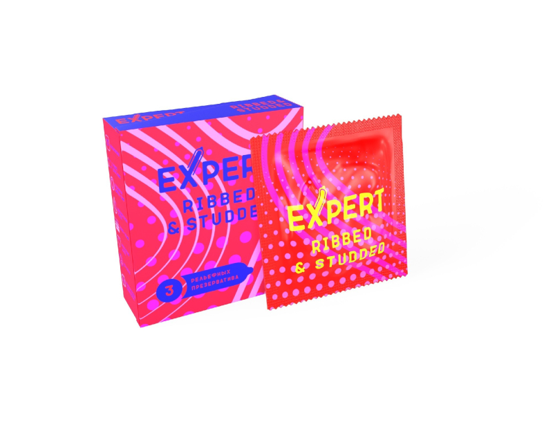 ПРЕЗЕРВАТИВЫ EXPERT RIBBED&STUDDED № 3 (РЕБРИСТО-ТОЧЕЧНЫЕ) NEW, 3 штуки - фото - 1