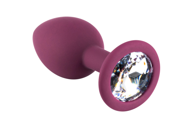Темно-красная силиконовая пробка с прозрачным кристаллом S - фото - 2