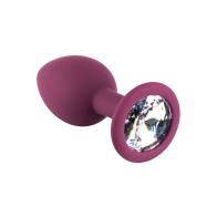 Темно-красная силиконовая пробка с прозрачным кристаллом S - фото - 2