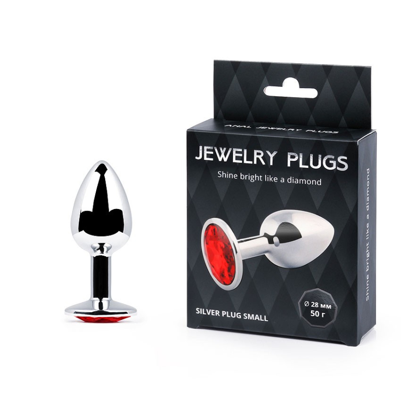 SILVER PLUG SMALL (втулка анальная) цвет кристалла красный, L 72 мм, D 28 мм - фото - 1