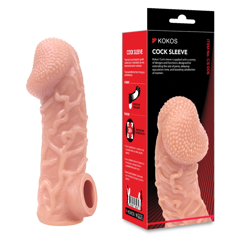 Насадка на пенис Cock Sleeve телесная рельефная KOKOS - фото - 4