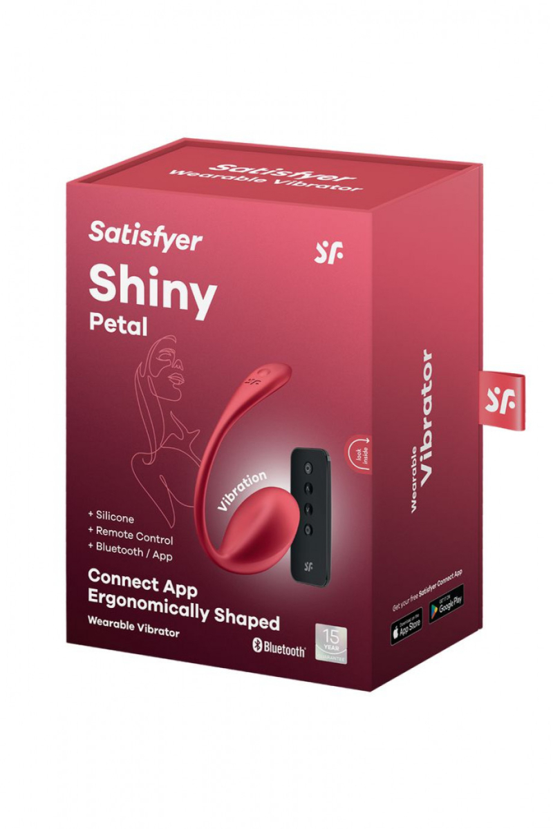 Виброяйцо Satisfyer Shiny Petal Connect App с пультом ДУ, красный, 7,5 см - фото - 1