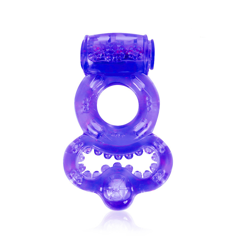 Кольцо эрекционное с вибрацией двойное фиолетовое - фото - 1