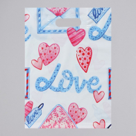 Пакет подарочный белый "Love и Сердечки" пластик, 31х40 - фото - 1