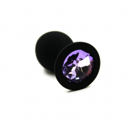 Анальное украшение "Светло-Фиолетовый Кристалл" в черном силиконе среднее - фото - 3