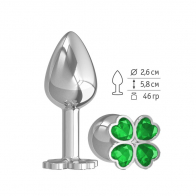 Анальная втулка малая Silver Клевер с зеленым кристаллом - фото - 2