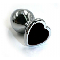 Анальная втулка Silver с чёрным кристаллом сердце маленькая - фото - 2