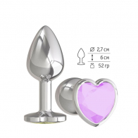 Анальная втулка Silver с сиреневым кристаллом сердце - фото - 2