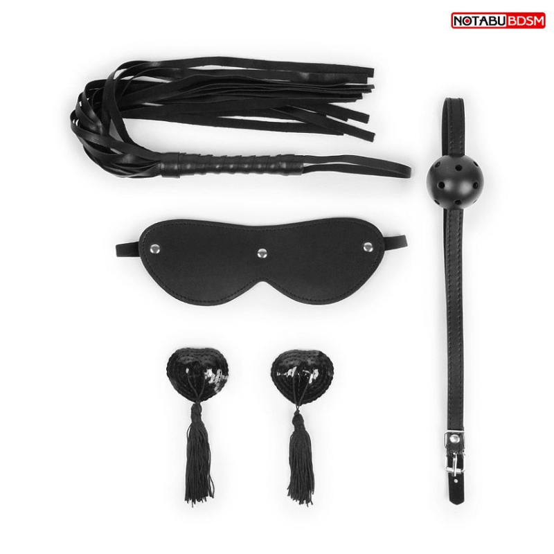 НАБОР (маска, кляп, пэстисы, плётка) цвет чёрный - фото - 3