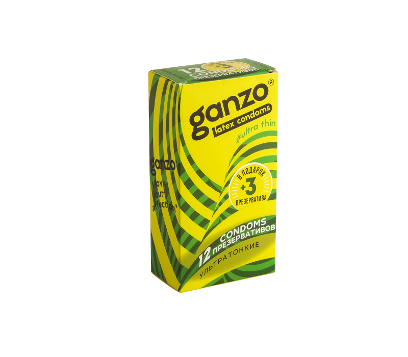 Презервативы Ganzo Ultra thin, ультратонкие, латекс, 18 см, 12 шт + 3 шт - фото - 1